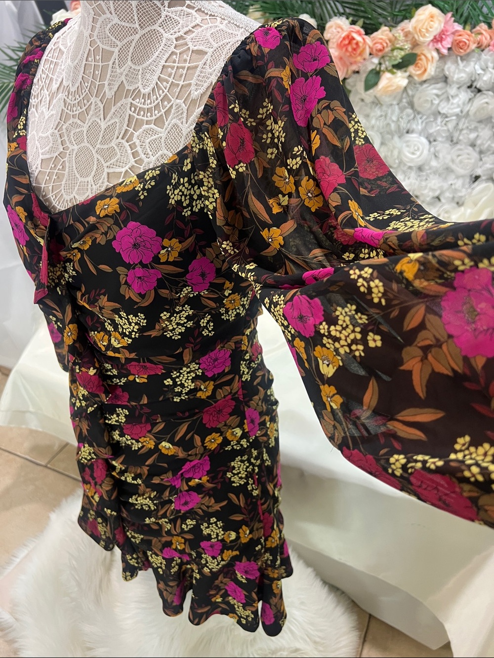 Astr Black Mini Dress with Pink & Mustard Floral Print - Picture 3 of 11